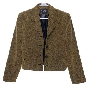 Clio 2 Size 8 Suit Herringbone Print Suit Jacket Padded Shoulder